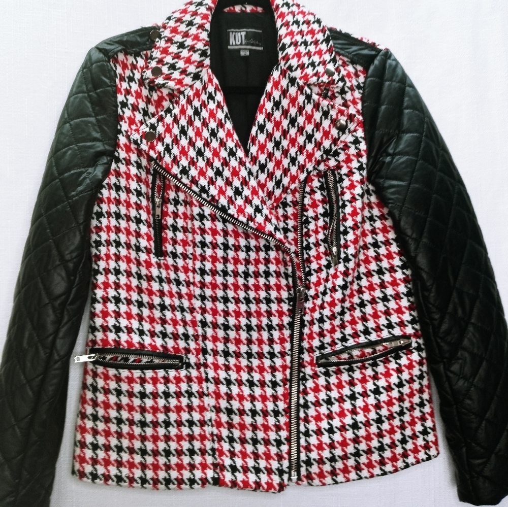 Kut from the KLOTH women's houndstooth jacket red black medium